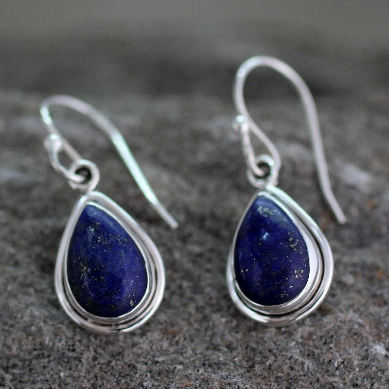 Opal Drop Earrings for Iridescent-Blue Lapis Lazuli Teardrop Earrings