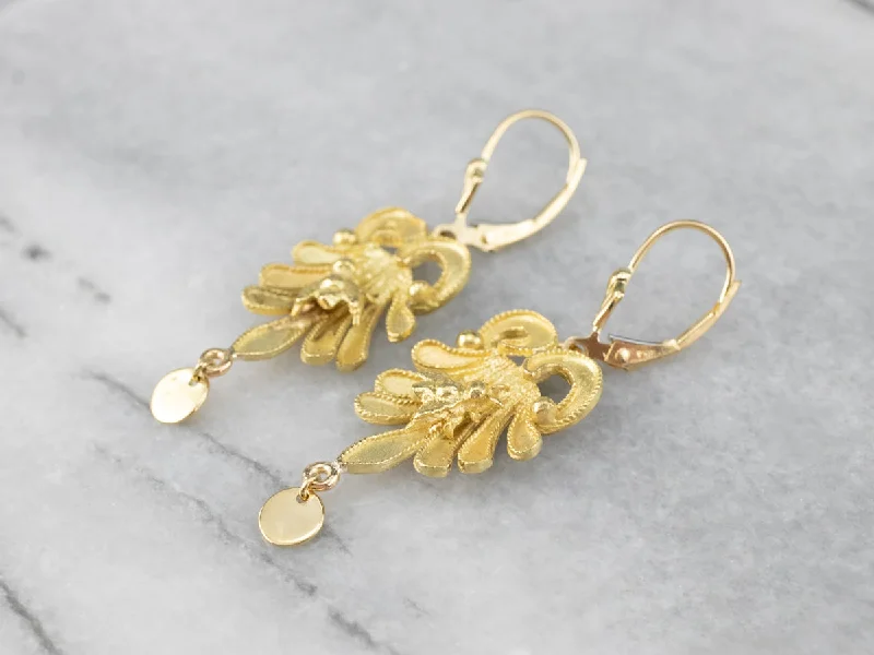 Geometric Drop Earrings for Structured-Botanical Bee Gold Drop Earrings