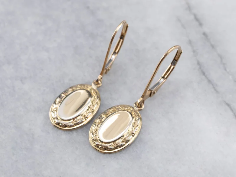 Moonstone Drop Earrings for Dreamy-Botanical Oval Disk Gold Drop Earrings