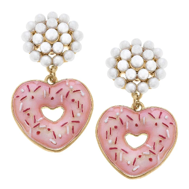 Topaz Drop Earrings for Radiant-Canvas Style - Heart Sprinkle Donut Enamel Drop Earrings in Pink