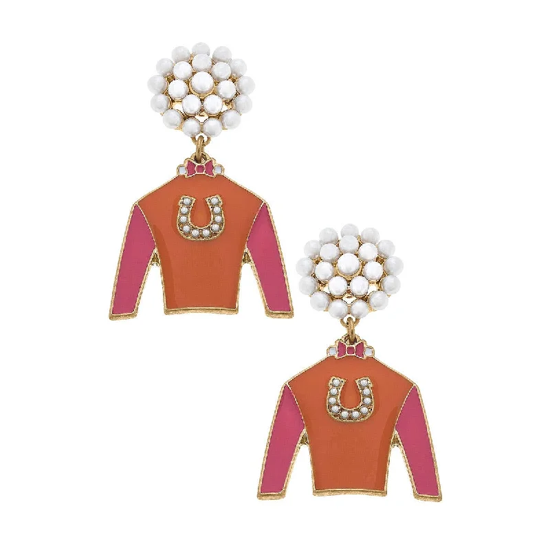 Knotted Drop Earrings for Intricate-Canvas Style - Riva Ridge Jockey Silk Enamel Drop Earrings in Orange & Pink