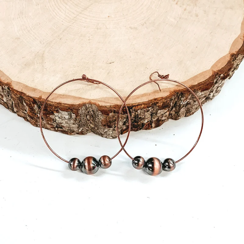 Designer Drop Earrings for High-End-Copper Tone Circle Drop Earrings with Copper Beads in Varying Sizes