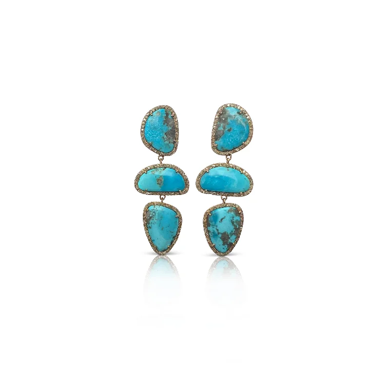 Casual Drop Earrings for Everyday-14k Morenci Turquoise Triple Drop Earrings 2