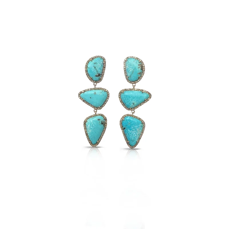 Moonstone Drop Earrings for Dreamy-14k Morenci Turquoise Triple Drop Earrings 1