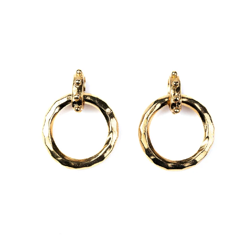 Simple Drop Earrings for Subtle-Gold Hammered Circle Drop Earrings