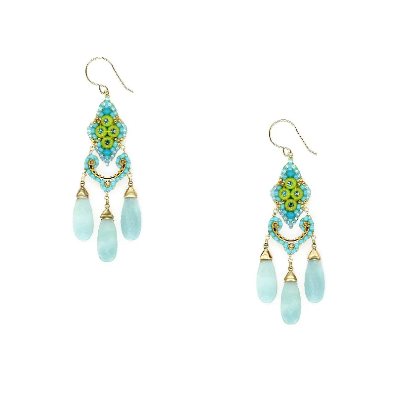 Beach Drop Earrings for Relaxed-Miguel Ases Turquoise Lotus and Amazonite Teardrop Earrings