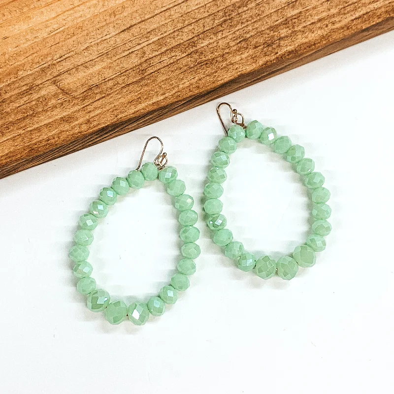 Pearl Drop Earrings for Elegant Look-Crystal Beaded Teardrop Earrings in Mint