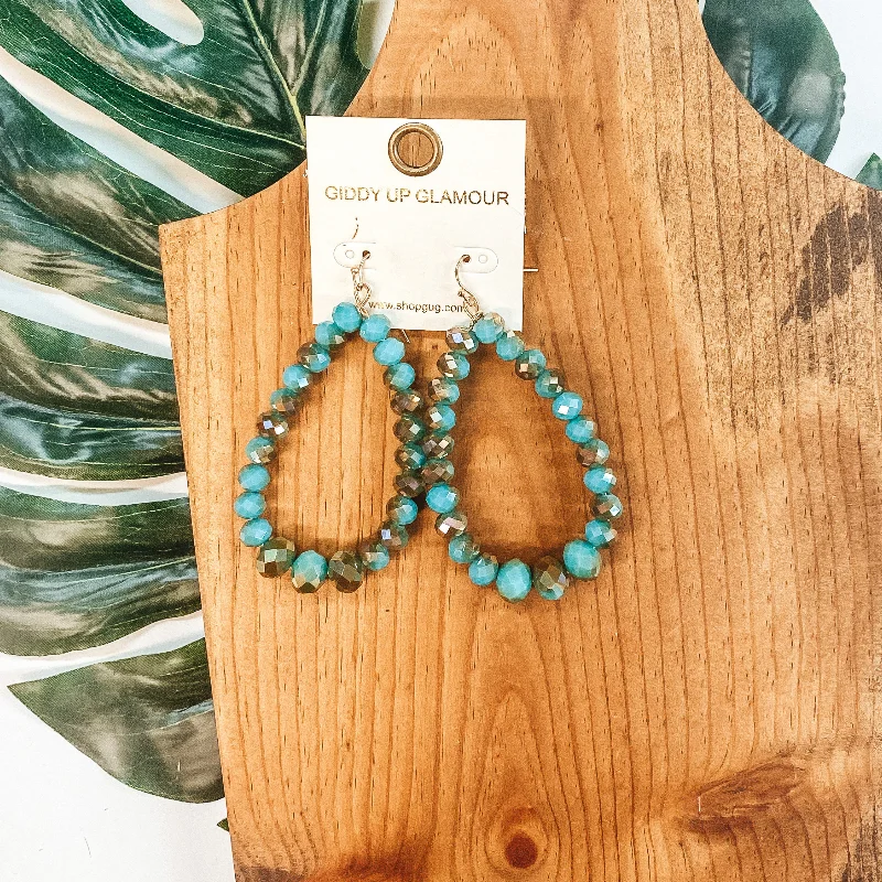 Knotted Drop Earrings for Intricate-Crystal  Beaded Teardrop Earrings in Turquoise and Bronze Mix