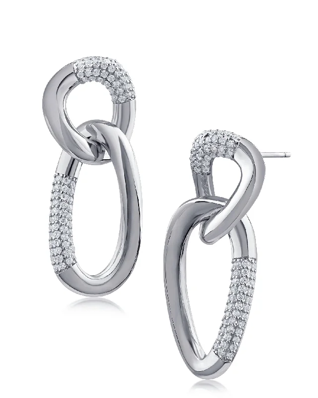 Geometric Drop Earrings for Structured-Cubic Zirconia & Rhodium Oval Link Drop Earrings