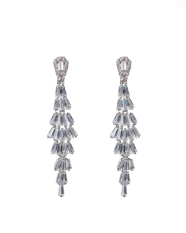 Modern Drop Earrings for Contemporary-Cubic Zirconia Tiered Baguette Drop Earrings