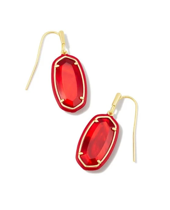 Bohemian Drop Earrings for Free-Spirited-Dani Gold Plated Frame Drop Earrings in Red Illusion by Kendra Scott