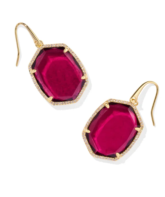 Butterfly-Shaped Drop Earrings for Cute-Daphne Gold Plated Berry Mica Pave Frame Drop Earrings by Kendra Scott