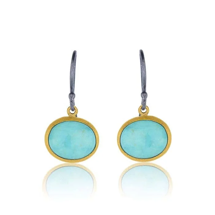 Tourmaline Drop Earrings for Multicolored-Like Behar "Pompei" Kingman Turquoise Drop Earrings in 24K Yellow Gold and Oxidized Sterling Silver