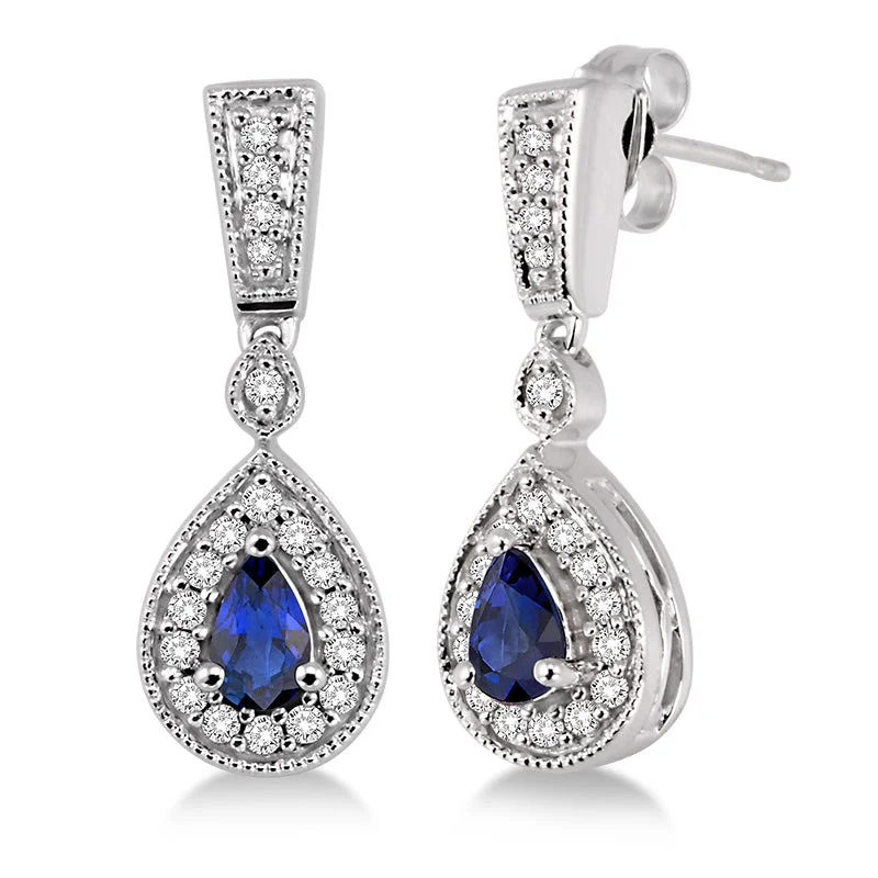 Infinity Drop Earrings for Eternal-Diamond & Sapphire Tear Drop Earrings