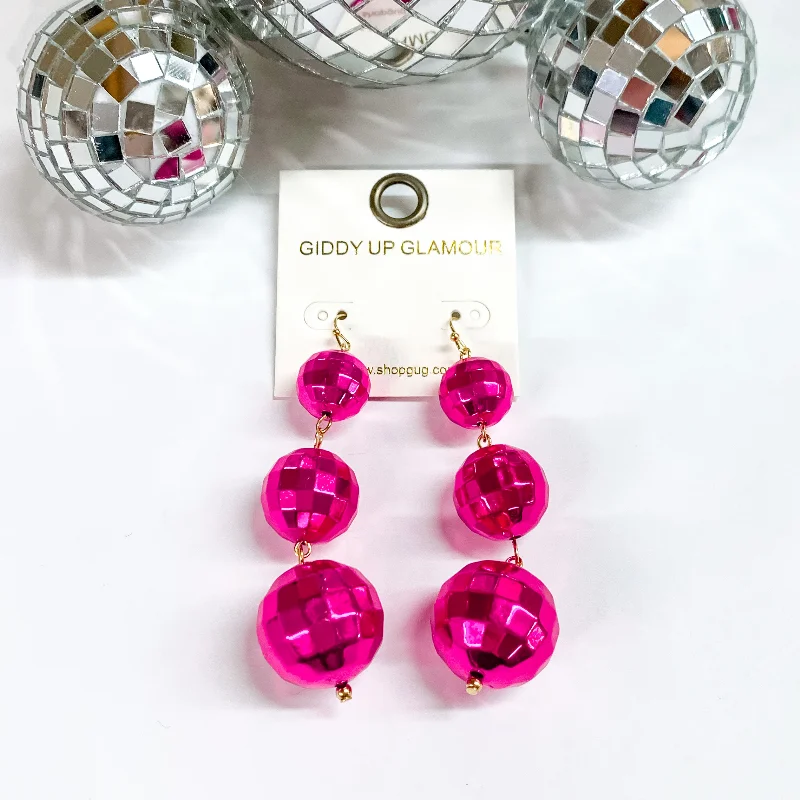 Detachable Drop Earrings for Versatile-Disco Ball Drop Earrings in Fuchsia