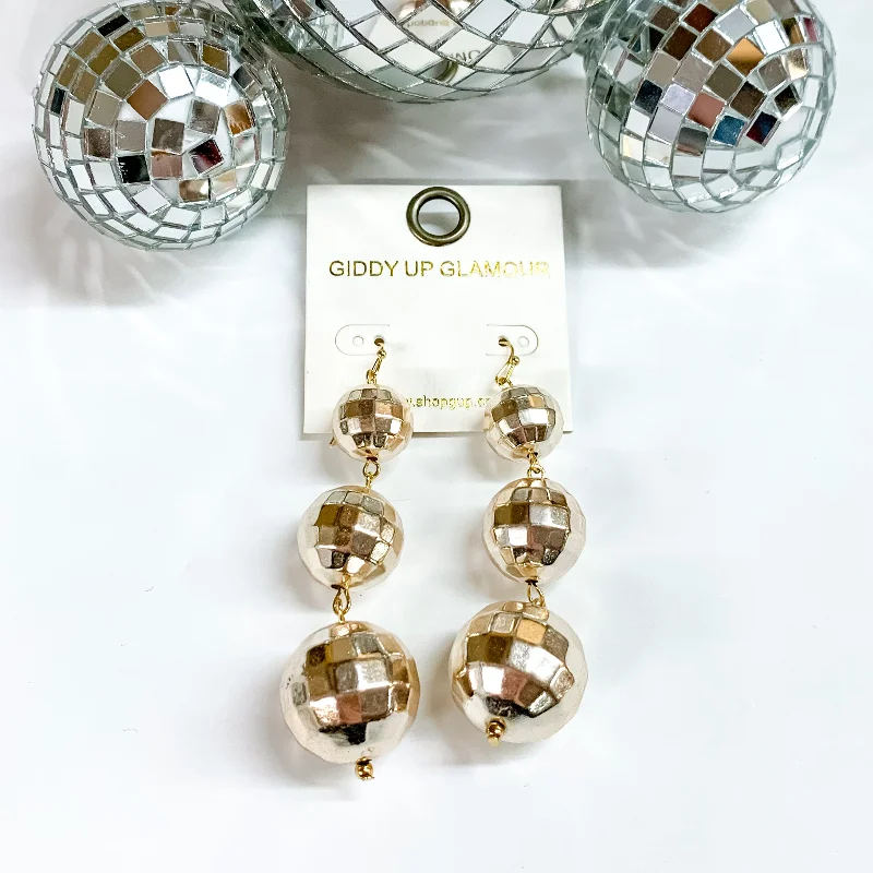 Padded Drop Earrings for Ear-Disco Ball Drop Earrings in Gold Tone