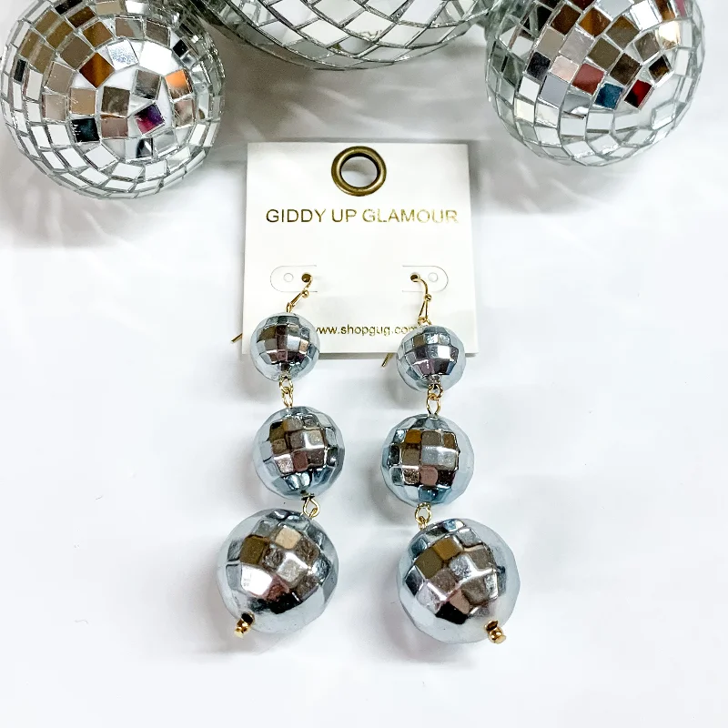 Twisted Drop Earrings for Stylish-Disco Ball Drop Earrings in Silver Grey