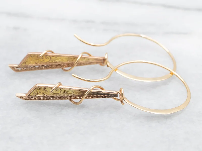 Formal Drop Earrings for Special-Mixed Era Etched Scrolling Gold Drop Earrings