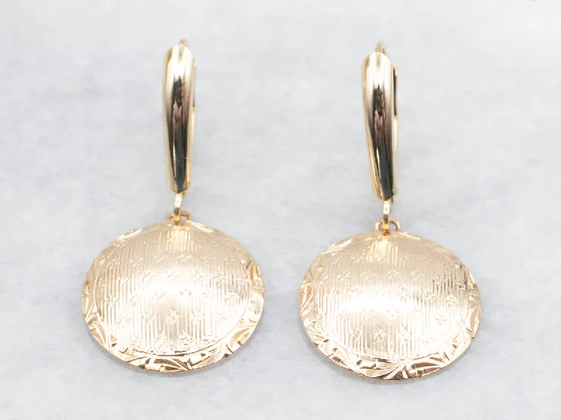 Structured Drop Earrings for Orderly-Etched Disc Drop Earrings