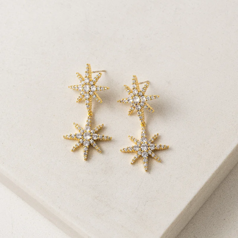 Moonstone Drop Earrings for Dreamy-Etoile Duet Star Drop Earrings Gold