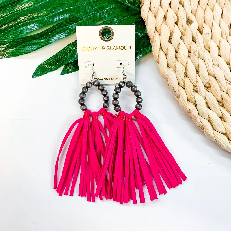 Opal Drop Earrings for Iridescent-Feelin' Fabulous Navajo Teardrop Earrings With Leather Tassels in Pink