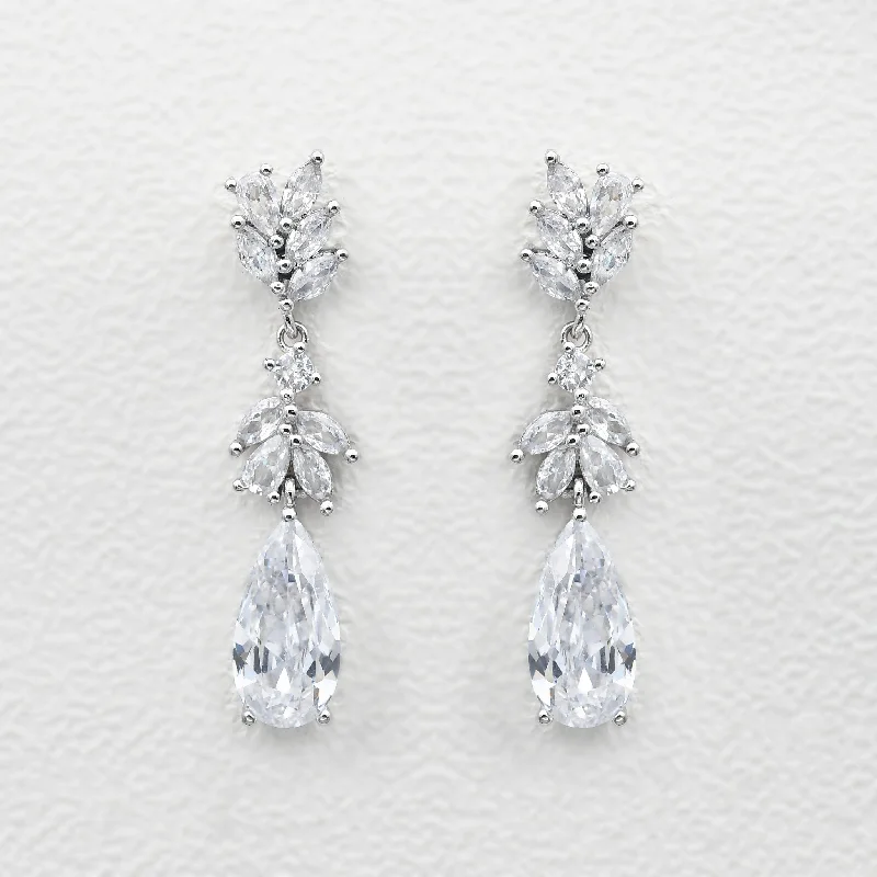 Aquamarine Drop Earrings for Calm-Felicegals Stimulated Diamond Floral Drop Earrings