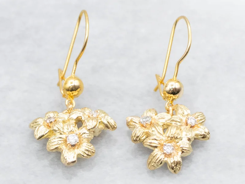 Mysterious Drop Earrings for Intriguing-Golden Floral Diamond Drop Earrings