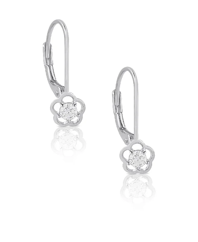 Structured Drop Earrings for Orderly-Flower CZ Drop Earrings in Sterling Silver