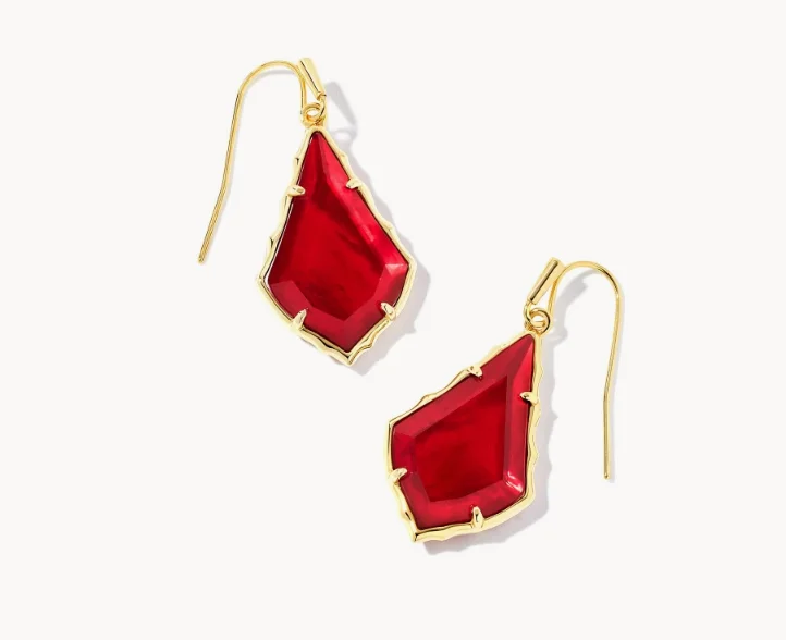 Oval Drop Earrings for Graceful-Alex Gold Small Faceted Drop Earrings Cranberry Illusion by Kendra Scott