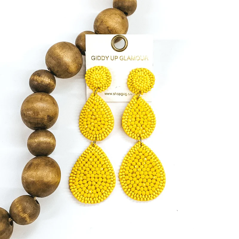 Gold Drop Earrings for Luxurious-Glass Seed Beaded Drop Earrings in Yellow