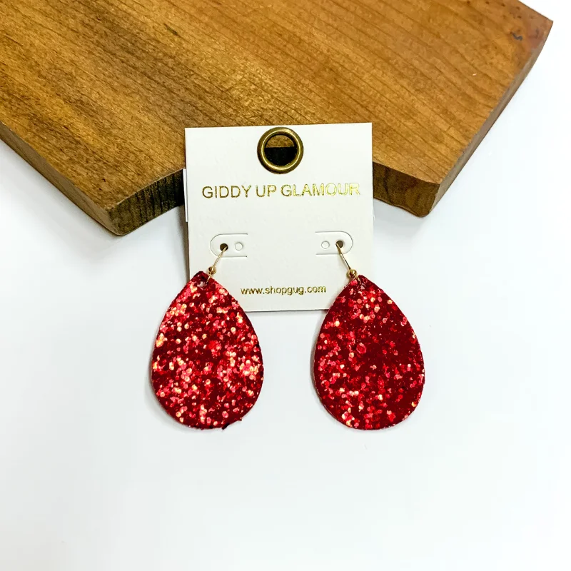 Free-Spirited Drop Earrings for Bohemian-Glitter Teardrop Earrings in Red