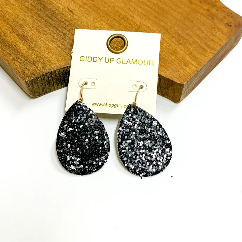 Trendy Drop Earrings for Fashion-Glitter Teardrop Earrings in Black