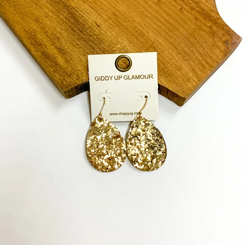 Beach Drop Earrings for Relaxed-Glitter Teardrop Earrings in Gold