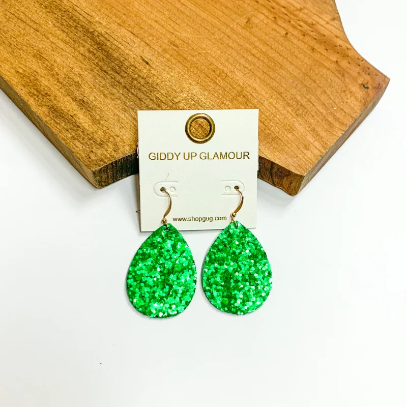 Romantic Drop Earrings for Loving-Glitter Teardrop Earrings in Green