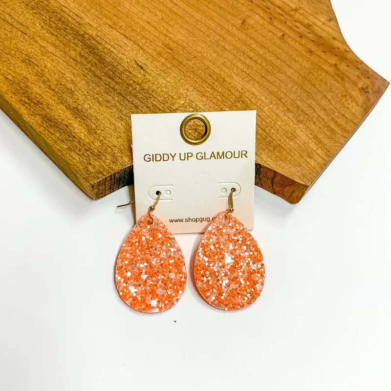 Sophisticated Drop Earrings for Elegant-Glitter Teardrop Earrings in Orange