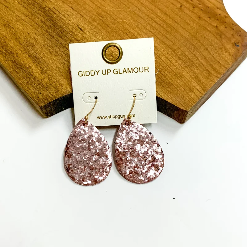 Simple Drop Earrings for Subtle-Glitter Teardrop Earrings in Rose Gold