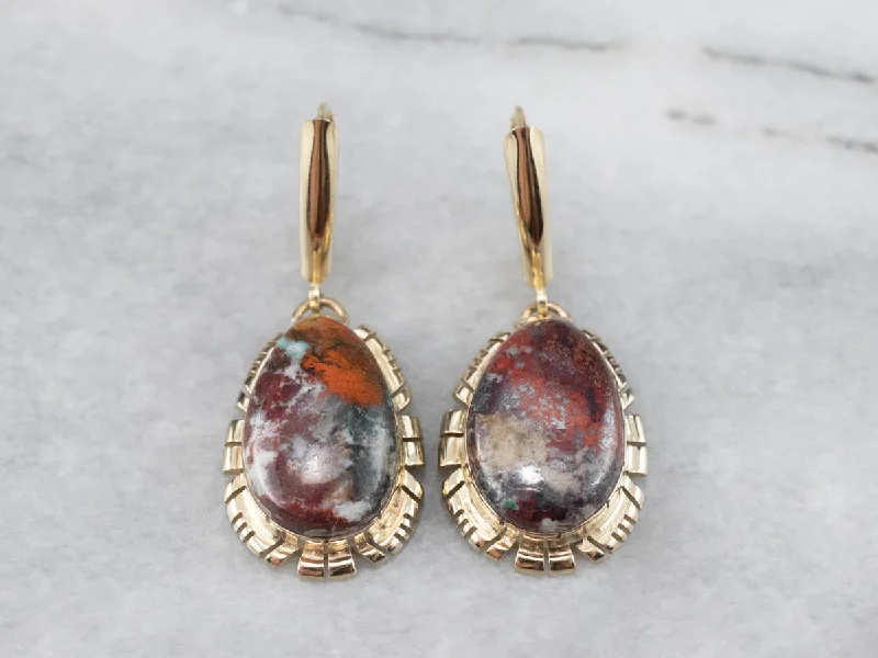 Floral Drop Earrings for Feminine-Gold and Jasper Drop Earrings