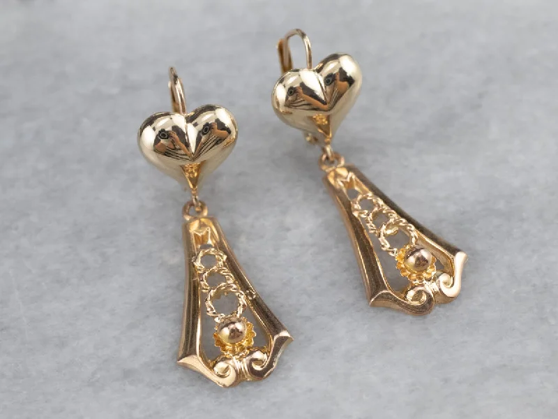 Casual Drop Earrings for Everyday-Gold Heart Bar Drop Earrings