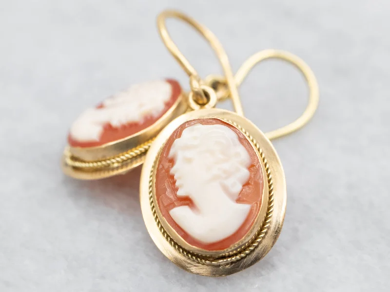 Opal Drop Earrings for Iridescent-Italian Gold Cameo Drop Earrings