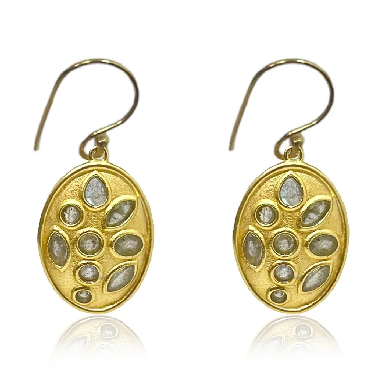 Vintage-Inspired Drop Earrings for Retro-GOLD OVALUS LABRADORITE DROP EARRINGS