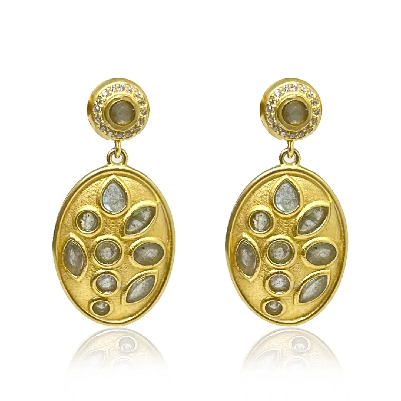 Classic Drop Earrings for Timeless-GOLD OVALUS LABRADORITE POST DROP EARRINGS