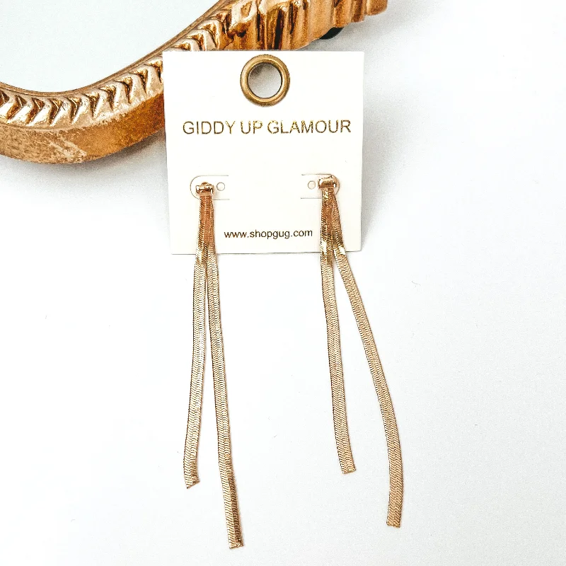 Geometric Drop Earrings for Structured-Herringbone Chain Drop Earrings in Gold Tone