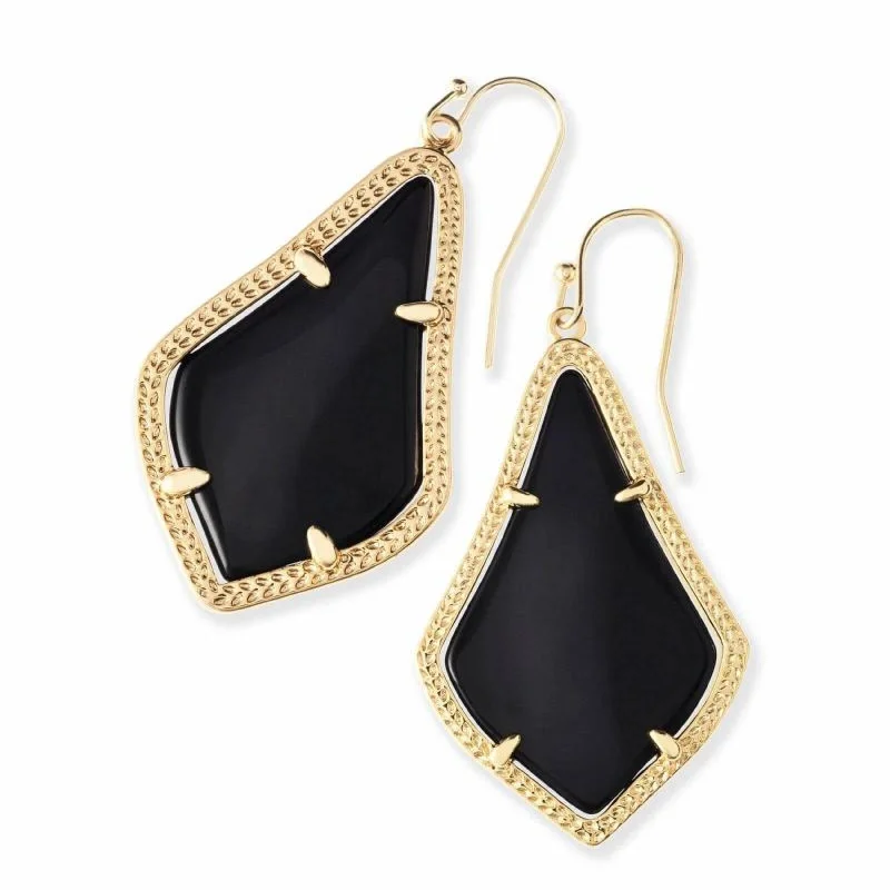 Ruby Drop Earrings for Passionate-Kendra Scott | Alex Gold Drop Earrings in Black Opaque Glass