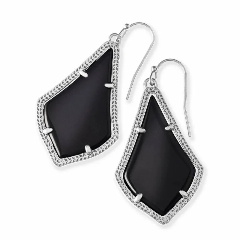 Diamond Drop Earrings for Sparkling-Kendra Scott | Alex Silver Drop Earrings in Black Opaque Glass