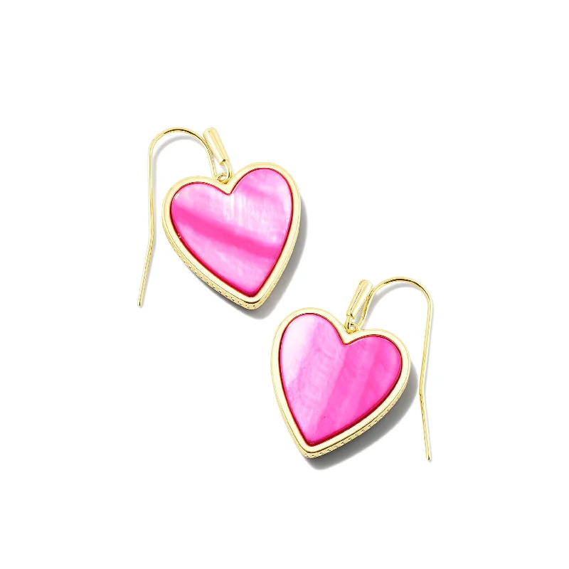 Travel Drop Earrings for On-The-Go-Kendra Scott | Heart Gold Drop Earrings in Hot Pink Mother of Pearl