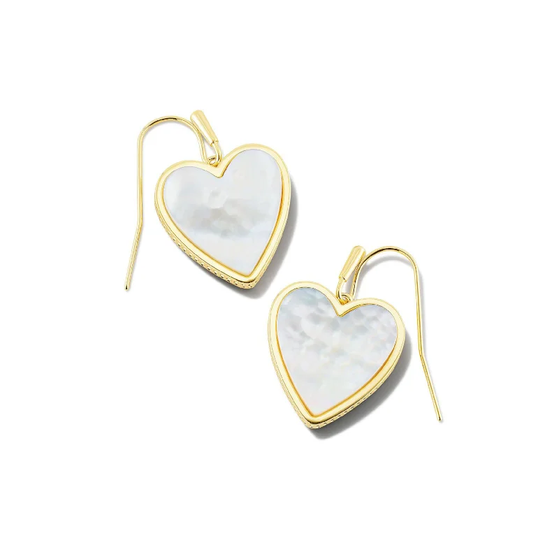 Party Drop Earrings for Glamorous-Kendra Scott | Heart Gold Drop Earrings in Ivory Mother-of-Pearl