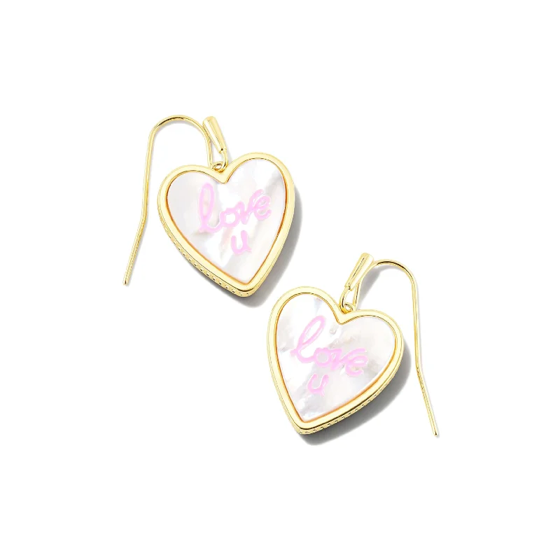 Gym Drop Earrings for Active-Kendra Scott | Love U Heart Gold Drop Earrings in Ivory Mother-of-Pearl