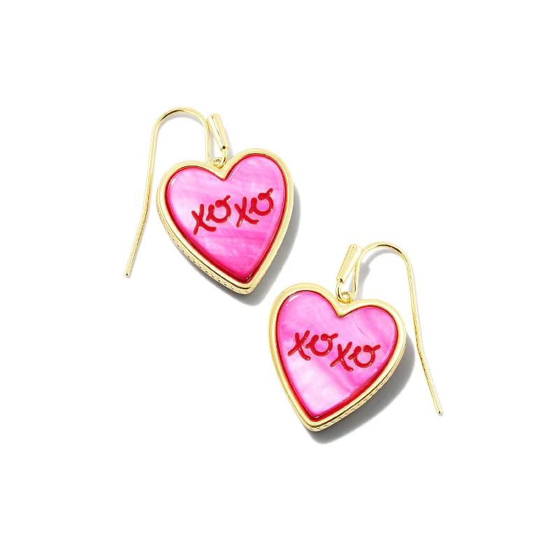 Beach Drop Earrings for Relaxed-Kendra Scott | XOXO Heart Gold Drop Earrings in Hot Pink Mother of Pearl