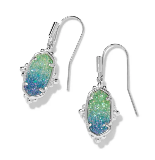 Labradorite Drop Earrings for Shimmery-Lee Silver Plated Aqua Ombre Drusy Petal Framed Drop Earrings by Kendra Scott