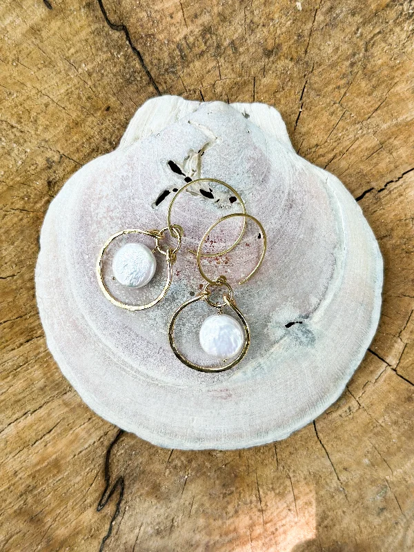 Round Drop Earrings for Traditional-Lg hammered circle drop earrings